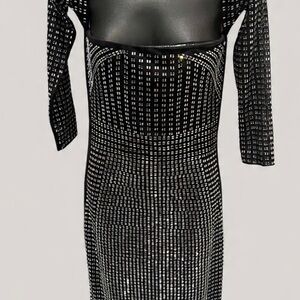 Fashion Nova Black and Silver Long Sleeve Dress